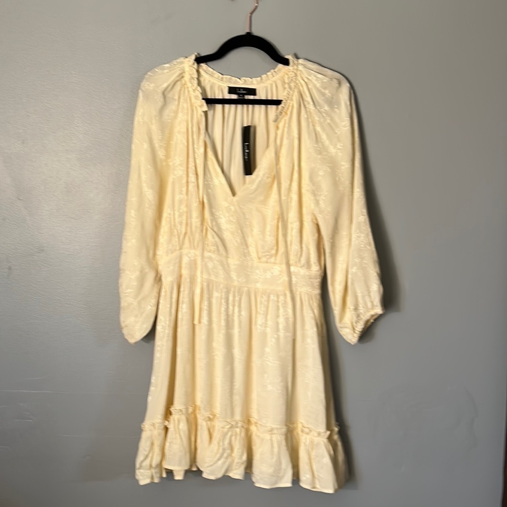 NWT Lulu’s Always the Sweetest Cream Jacquard Ruffled Mini Dress size Med - Picture 3 of 7